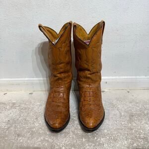 Rudel Rogers Brown Western Croc Embossed Vintage Mens Boots Sz 11E